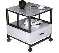 Tavolino Quadrato con ripiano portaoggetti e cassetto, Comodino a 2 Livelli con Ruote, Organizer per Comodino, tavolino da caffè Facile da Montare - Tavolino Alto 24,4 Pollici per Soggiorno,