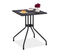 Relaxdays Tavolino da Giardino, HLP: 75x61x61 cm, Tavolo Quadrato da Balcone, in Plastica Effetto Legno e Acciaio, Nero
