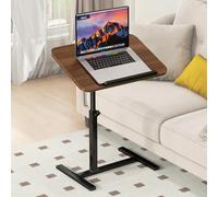 Tavolino regolabile a forma di C con piano girevole e inclinabile a 360°, supporto per laptop su ruote, perfetto per divano/letto, vassoio con finitura in noce