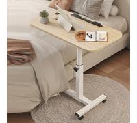 Tavolino regolabile con rotelle, scrivania per laptop regolabile in altezza per letto/divano, vassoio inclinabile, finitura naturale e gambe bianche, ideale per casa, ufficio e studio.