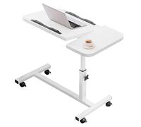 Tavolino regolabile con ruote, design inclinabile con parte superiore divisa, per computer portatile e pasti a letto, carrello con supporto girevole con tappo per bordi
