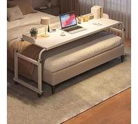 Tavolino regolabile con ruote, per letto mobile, scrivania per computer portatile, per letto king size, per anziani, tavolo doppio sopra letto e sedia (bianco)
