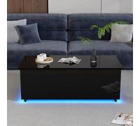 Tavolino regolabile in altezza, 50 x 100 x 49,5 cm, tavolino nero, lucido, con piastra di sollevamento e spazio nascosto, con illuminazione a LED, nero (nero, 50 x 100 x 49,5)