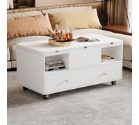 Tavolino regolabile in altezza con funzione pieghevole e 4 cassetti, 100 x 50 x 47,5 cm, un grande e un piccolo tavolo idraulico sollevabile, tavolo mobile da soggiorno con ruote universali, tavolino