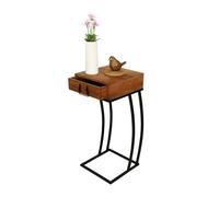 Tavolino Relaxdays con cassetto, H x L x P: 70 x 30 x 30 cm, Legno e Metallo, Forma a C, tavolino Vintage, Marrone/Nero