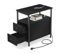 Tavolino Relaxdays con Prese, USB, 2 cassetti, HxLxP: 61 x 35 x 60 cm, Comodino angolare, Nero