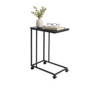 Tavolino Relaxdays con rotelle, H x L x P: 68 x 50 x 35 cm, MDF, Metallo, C-Forma, tavolino da sottocosto, Nero
