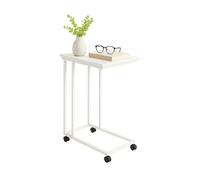 Tavolino Relaxdays con rotelle, H x L x P: 68 x 50 x 35 cm, MDF, Metallo, Forma a C, tavolino da sottosofa, Bianco