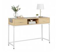 Tavolino Relaxdays, HLP 80x120x40 cm, 2 cassetti, Ingresso e Soggiorno, Stile scandinavo, Metallo e MDF, Bianco/Naturale