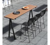 Tavolino rettangolare per bar, con piano in plastica e legno, per sala da pranzo e pub all'aperto, con base in metallo, per balcone e patio