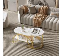 Tavolino Rosahqnda Set 2 Tavolino rotondo ovale Tavolino moderno Impiallacciato in marmo Struttura in metallo Soggiorno Balcone