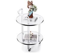 Tavolino rotondo a 2 ripiani in acrilico trasparente con struttura in metallo, design moderno, per soggiorno, sala da pranzo, appartamento, telaio rinforzato, ideale per piccoli spazi, colore