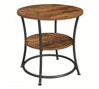 Tavolino Rotondo, Comodino con 2 Ripiani, Soggiorno, Camera da Letto, Montaggio Facile, Metallo, Design Industriale, Marrone Vintage TUTTO CONTA: 2 ripiani rotondi finemente lavorati in marrone vintag