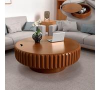 Tavolino rotondo con contenitore per soggiorno, moderno tavolo da cocktail centrale in stile rustico con base scanalata, mobili per soggiorno per piccoli appartamenti,D100