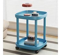 Tavolino rotondo con ruote bloccabili, versatile comodino in plastica, tavolino da caffè per soggiorno, camera da letto, balcone, terrazza (colore: blu)