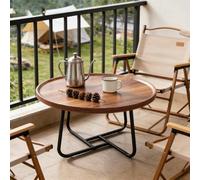 Tavolino rotondo da caffè, moderno, stile industriale, compatto, tavolino da cocktail per piccolo soggiorno, ufficio, camera da letto, finitura noce