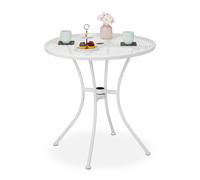 Relaxdays Tavolino da Giardino, con Foro per Ombrellone, in Acciaio Inox, Rotondo, Effetto Griglia, HxD 72x70 cm, Bianco