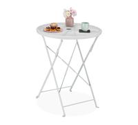 Relaxdays Tavolino da Giardino, Foro per Ombrellone, HxD: 71,5 x 60,5 cm, Design a Rete, Tavolo Tondo in Acciaio, Bianco