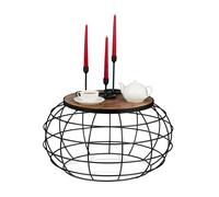 Relaxdays, Nero/Marrone Tavolino da Divano, in Legno di Mango e Ferro, Rotondo Basso da Soggiorno Industrial HD 36x67 cm, 36 x 67 x 67 cm