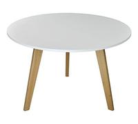 Tavolino Rotondo da Salotto MOD. Oliver con Top Bianco in MDF e Piedi in Legno