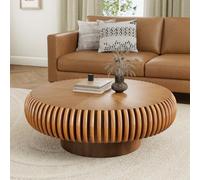 Tavolino rotondo da salotto, moderno tavolino rustico minimalista scanalato con base robusta, tavolini centrali decorativi, per appartamento e fattoria,E80