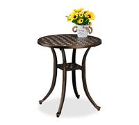 Relaxdays Tavolino da Giardino, Tavolo Rotondo da Balcone, HxD: 53x49 cm, Mobile in Alluminio da Esterno, Nero Bronzo, Plastica