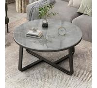 Tavolino rotondo in ardesia con base in metallo, piccolo tavolino da tè in stile italiano da 50,8 cm, per balcone o appartamento, design moderno color grigio marmo, perfetto per soggiorno o patio.