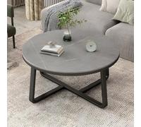 Tavolino rotondo in ardesia e metallo, 61 cm, base nera con piano grigio, ideale per balconi italiani e piccoli appartamenti, design elegante e moderno per soggiorno e l'ora del tè