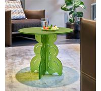 Tavolino rotondo in Cristallo Acrilico con base Onde e Riccioli basso BARRICCO 51x51xh45 cm in metacrilato 100% riciclabile colore Verde Chiaro satinanto verde
