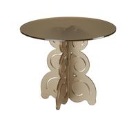 Tavolino rotondo in Cristallo Acrilico con base Onde e Riccioli basso BARRICCO 51x51xh45 cm in metacrilato 100% riciclabile colore Fumè Marrone Satinato marrone