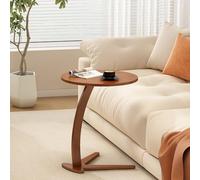 Tavolino rotondo in legno: 43,2 cm, moderno comodino a C con legno massello naturale, piccolo comodino per soggiorno, camera da letto, casa colonica, piccoli spazi (grande)