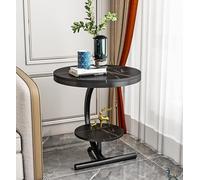 Tavolino rotondo in marmo, tavolino da caffè a 2 ripiani per soggiorno e hotel, tavolino angolare dal design elegante per interni moderni