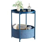 Tavolino rotondo in metallo, tavolino da balcone, divano a 2 livelli, tavolino con cestino in tessuto, comodino, tavolo da soggiorno, camera da letto, terrazza, blu
