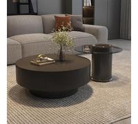 Tavolino rotondo in PVC con cassetti, set di 2 semplici e moderni, tavolino da salotto in vetro temperato, tavolino rotondo di lusso rotondo, tavolino rotondo per salotto (nero, 70 cm)