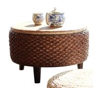 Tavolino rotondo in rattan, stile giapponese, con contenitore, fatto a mano, per casa e ufficio, piccolo, 43 x 28 cm, colore marrone