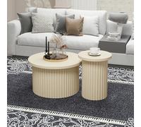Tavolino rotondo in set da 2 pezzi, effetto legno naturale con struttura ondulata, piano con coperchio pieghevole e spazio di archiviazione integrato, per soggiorno, camera da letto, studio o ufficio