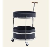 Tavolino rotondo in stile nordico a 2 ripiani, con ruote girevoli a 360° e maniglia EasyPush per soggiorno e camera da letto, colore: nero