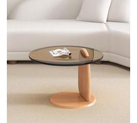 Tavolino rotondo in vetro per soggiorno, vetro temperato, design minimalista di lusso, ideale per piccoli appartamenti, elegante tavolo da tè, decorazione per la casa (colore: finitura legno