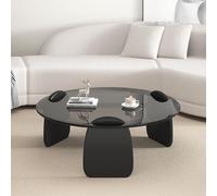 Tavolino rotondo in vetro per soggiorno, vetro temperato, design minimalista di lusso, perfetto per piccoli appartamenti, arredamento moderno per la casa, colore nero, dimensioni 80C