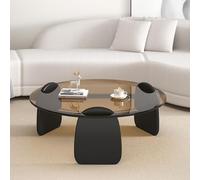 Tavolino rotondo in vetro per soggiorno, vetro temperato, design minimalista di lusso, piccolo appartamento, nero, 80 cm, perfetto per la decorazione della casa e interni moderni