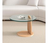 Tavolino rotondo in vetro per soggiorno, vetro temperato, tavolino da tè minimalista di lusso per piccoli appartamenti, adatto per la casa, colore legno, design elegante