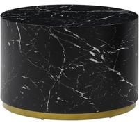 Tavolino rotondo moderno da 50 cm, in marmo nero e legno, con bordo dorato, per soggiorno e camera da letto, non necessita di montaggio, elegante tavolino piccolo