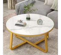 Tavolino rotondo moderno in ardesia e metallo, 50,8 cm, piccolo tavolino d'accento per balcone o appartamento italiano, base dorata con piano bianco, elegante tavolino da tè per soggiorno