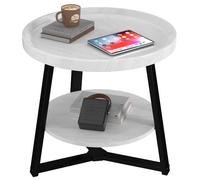Tavolino rotondo piccolo, tavolino laterale a 2 livelli con contenitore, tavolino rotondo piccolo for soggiorno, mobile da soggiorno da 20'' con robusta struttura in acciaio(White Marble)