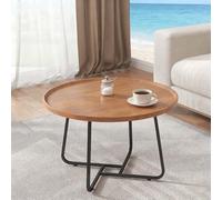 Tavolino rotondo scanalato per soggiorno, ufficio, camera da letto, balcone, set da 2 pezzi, finitura noce