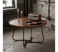 Tavolino rotondo scanalato per soggiorno, ufficio, camera da letto, balcone, set da 2 pezzi, finitura noce