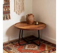 Tavolino rotondo scanalato per soggiorno, ufficio, camera da letto, balcone, set da 2 pezzi, finitura noce