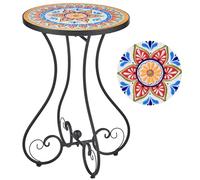 Tavolino rotondo - Supporto per piante da interno/esterno con piano in piastrelle di ceramica da 36 cm, alto 53 cm, tavolo da giardino con mosaico alto 53 cm, comodino per soggiorno, patio, balcone