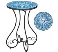 Tavolino rotondo - Supporto per piante da interno/esterno con piano in piastrelle di ceramica da 36 cm, alto 53 cm, tavolo da giardino con mosaico alto 53 cm, comodino per soggiorno, patio, balcone