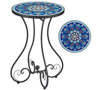 Tavolino rotondo - Supporto per piante da interno/esterno con piano in piastrelle di ceramica da 36 cm, alto 53 cm, tavolo da giardino con mosaico alto 53 cm, comodino per soggiorno, patio, balcone